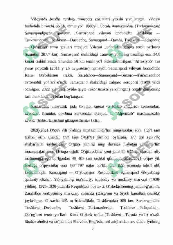 SAMARQAND IQTISDOIY RAYONIGA IQTISDOIY  GEOGRAFIK TAVSIF 7