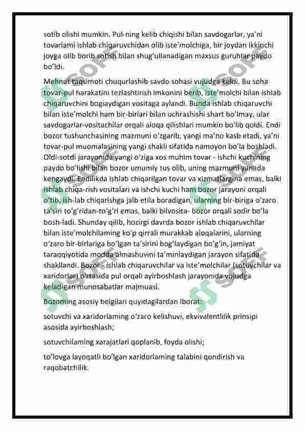 Bozor iqtisodiyoti, uning vujudga kelishi va rivojlanishining shart-sharoitlari 7