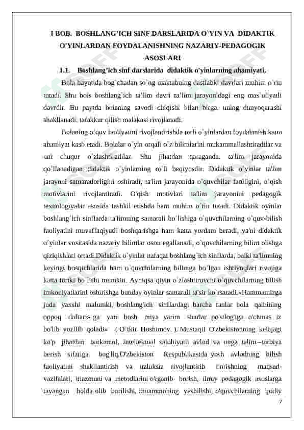 Boshlangʻich sinf matematika darslarida didaktik oʻyinlardan foydalanish kurs ishi 7