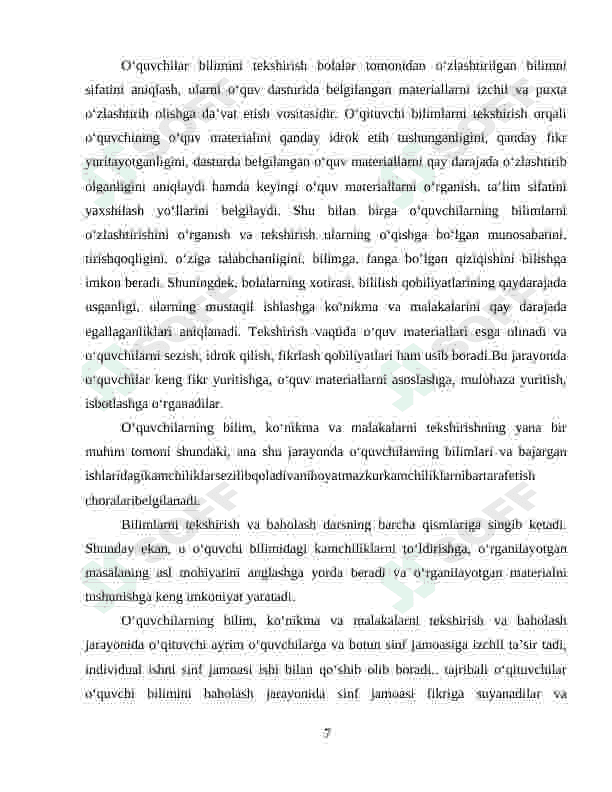 BILIM, KO‘NIKMA VA MALAKALARNI BAHOLASH MEZONLARI 7