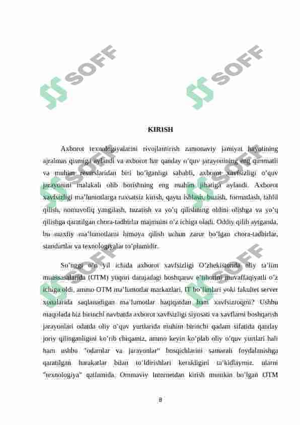 Oliy ta‘lim muassasalari axborot xavfsizligini ta‘minlashning tashkiliy choralarini ishlab chiqish 7