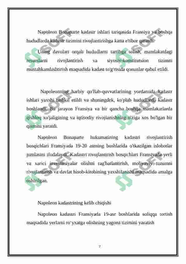 NAPOLEON KADASTRINING RIVOJLANISH BOSQICHLARI 7