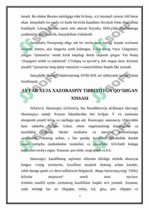 XVIII-XIX asrda tibbiyot sohasida erishilgan yutuqlar. XX-XXI asrlarda tibbiyot ilmining dolzarb masalalari 7