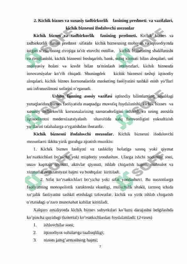 O’ZBEKISTONDA KICHIK BIZNES VA XUSUSIY TADBIRKORIKNI QO’LLAB QUVVATLANISHI. 7