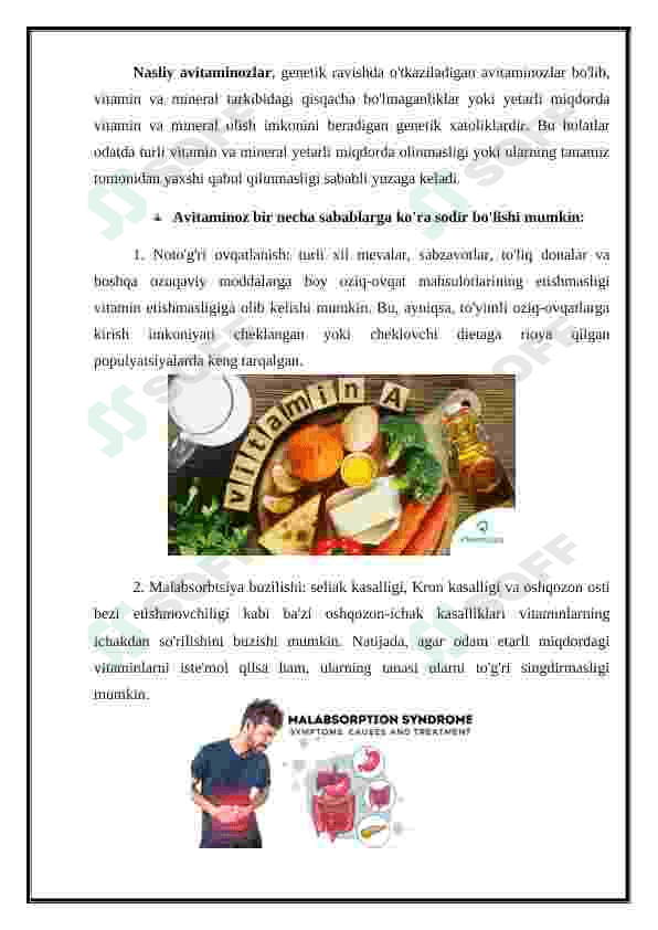 Nasliy avitaminozlar. Tabiy va sun'iy vitaminlarni metabolizmi va ekskretsiyalanishi 7