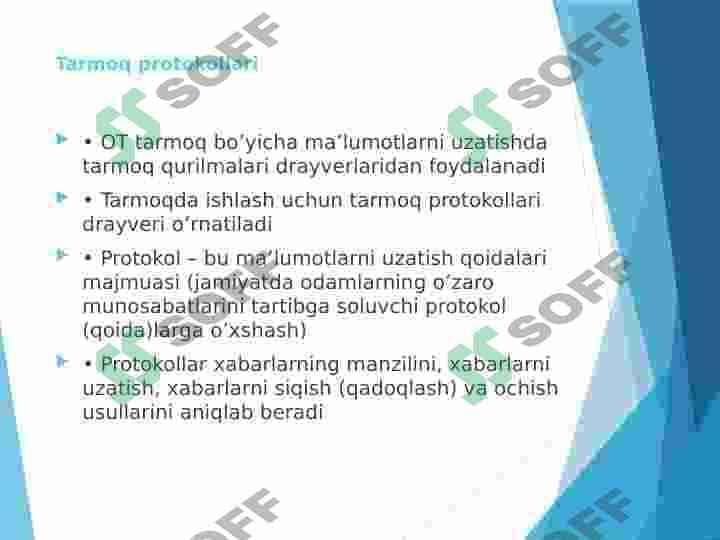 OT ning tarmoq funksiyalari Network function of OS 7