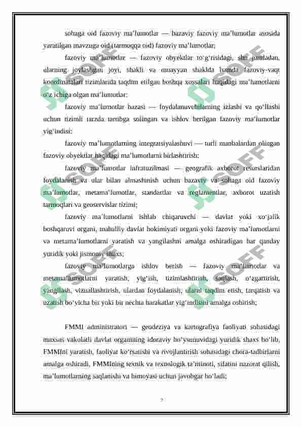 O‘ZBEKISTON RESPUBLIKASI FAZOVIY MA'LUMOTLAR MILLIY INFRATUZILMASINI YURITISH TARTIBI (BINO VA INSHOATLAR KADASTRI AXBOROTLARINI SHAKLLANTIRISH TARTIBI) 7