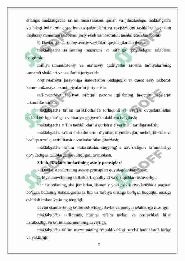 O‘zbekiston Respublikasi Maktabgacha ta’lim va tarbiyaning Davlat standarti mazmun-mohiyati 7
