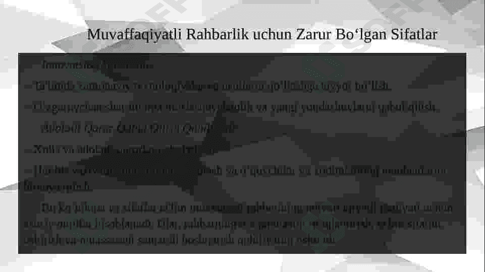 Ta’lim tizimi va uni boshqarish asoslari va ta’lim muassasasi rahbarining shaxsiy sifatlari. 7