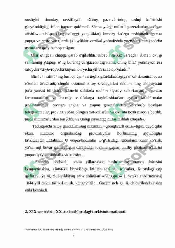 XIX asr ikkinchi yarmi XX asr boshlarida Turkiston o'lkasida matbuot va jurnalistika 7