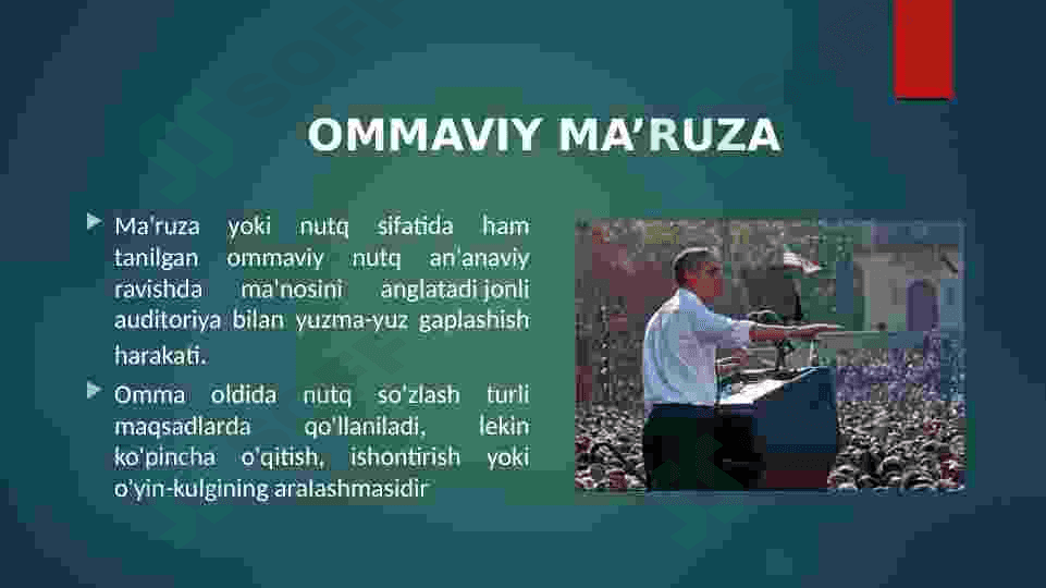 Ommaviy ma’ruzalar, notiqlik turlari 7
