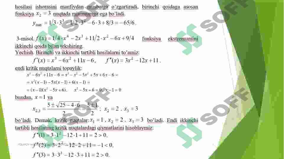 Funksiyalarni hosila yordamida tekshirish va grafigini yasash. Lapital qoidasi 7