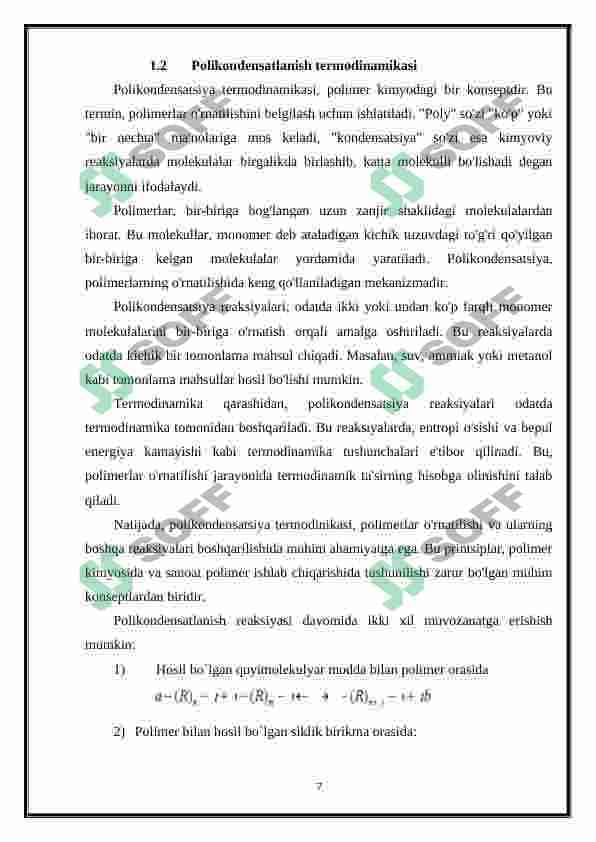 Polikondensatlashtirish Korazers tenglamasi 7