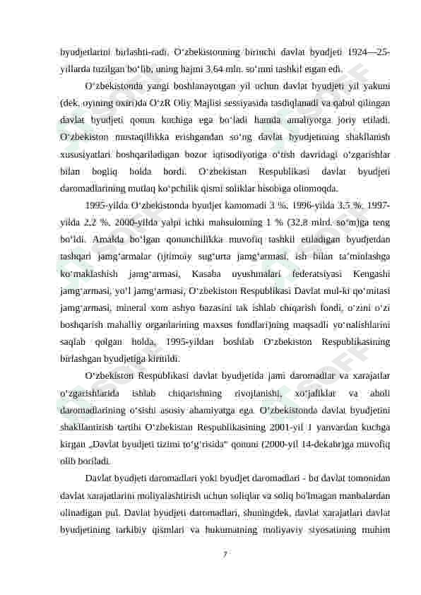 Davlat byudjeti tarkibi va uni takomillashtirish yo'llari 7