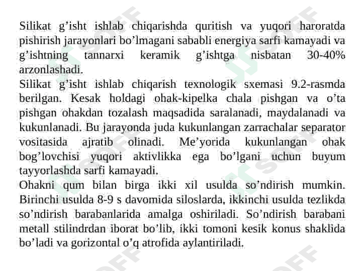 Mineral boG’lovchilar asosida tayyorlangan sun’iy tosh materiallar va buyumlar 7