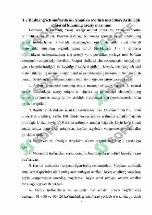 Arifmetik misollarni yechish va bolalarni boshlangʻich maktabda matematika fanini oʻrganishiga tayyorlash 7
