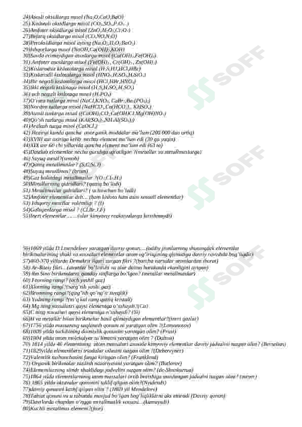 Kimyodan mavzulashtirilgan savol javob 7