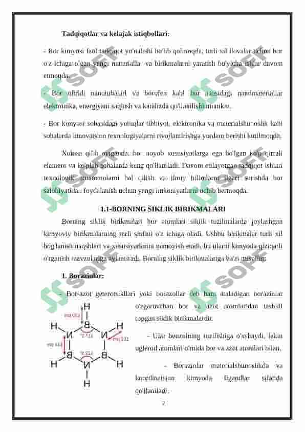 Borning siklik birikmalari ` BOR ELEMENTINING SIKLIK BIRIKMALARI 7