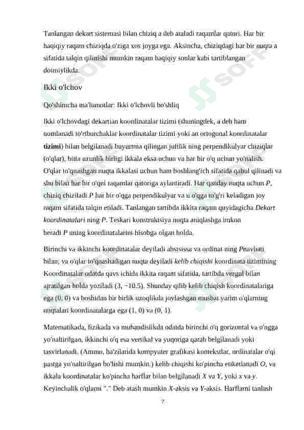 To‘g‘ri chiziqda, tekkislikda va fazoda koordinatalar sistemasi 7