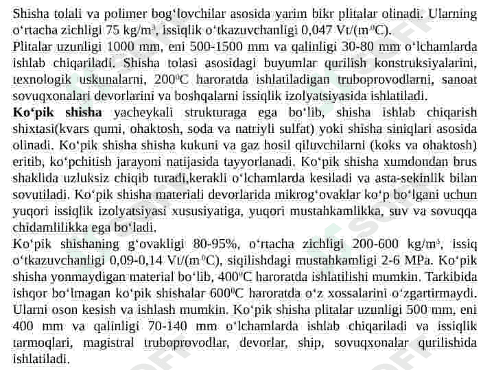 ISSIQLIKDAN   IZOLYATSIYALOVCHI   MATERIALLARNING TURLARI 7