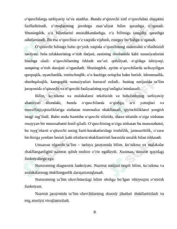 BILIM, KO‘NIKMA VA MALAKALARNI BAHOLASH MEZONLARI 8