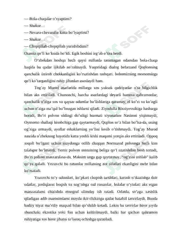 TOG'AY MUROT ASARLARIDA MILLIYLIK 8