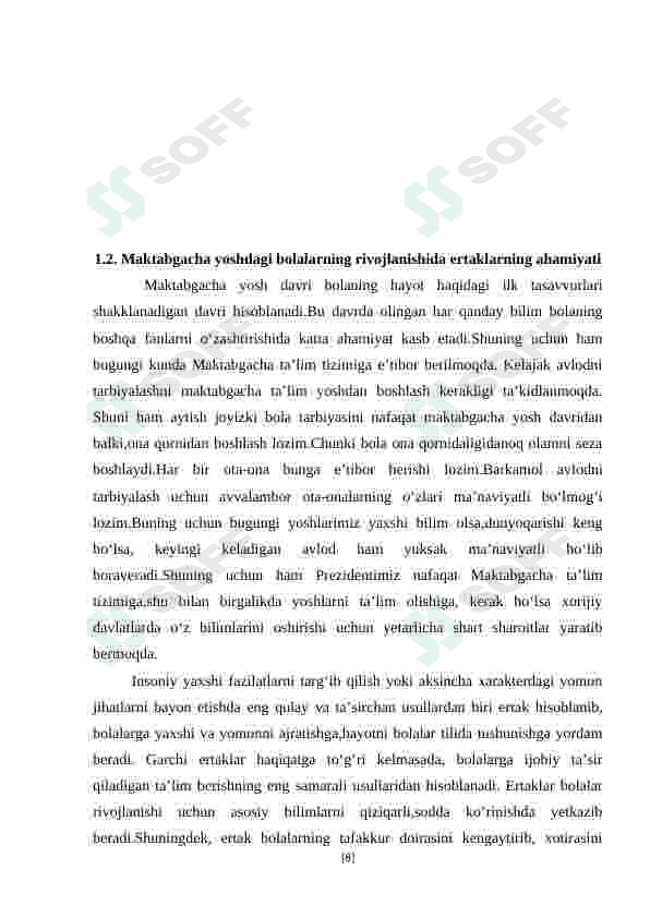 Maktabgacha   yoshdagi  bolalarning rivojlanishi  va  ta'lim  tarbiyasi kurs ishi 8