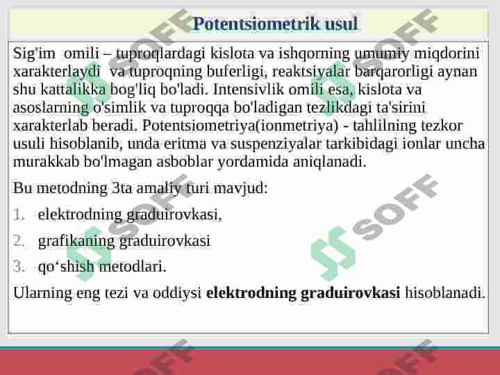 Tuproqni tadqiq qilish usullari . Elektrokimyoviy usullar 8