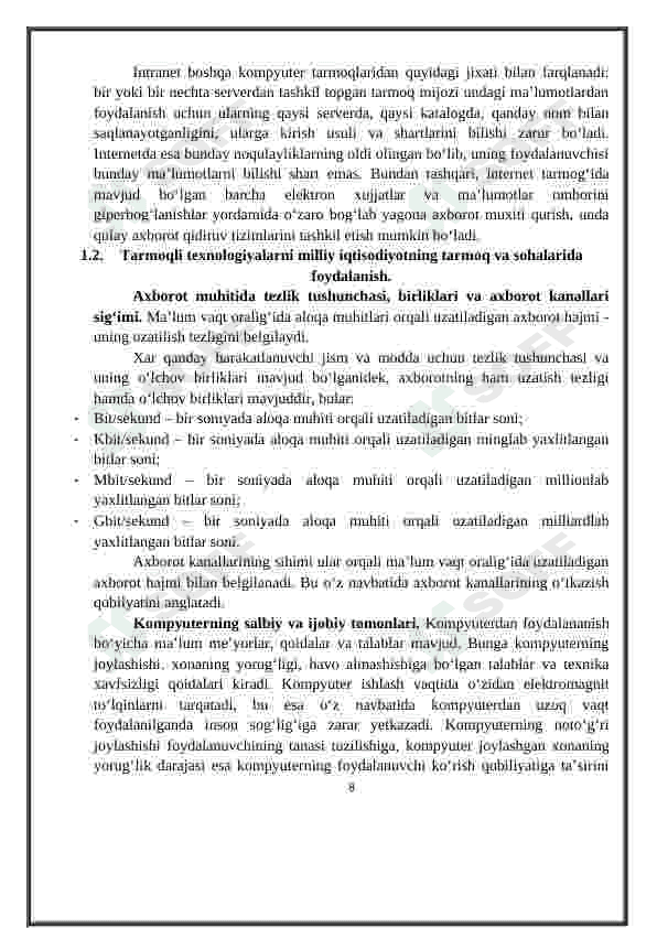 Tarmoq texnologiyalari. Internet xizmatlari. 8