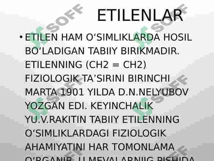 Auksin,Gibberelin,Sitokinin,Abssizin,Etilen, va boshqa fitogarmonlar xossalari, va fiziologik vazifasi, elektrofiziologik regulyatsiya 8