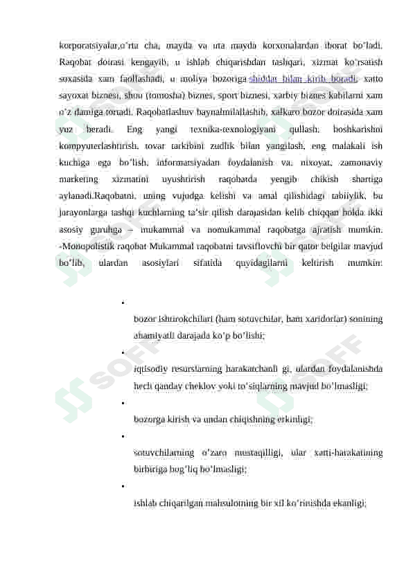 Raqobatlashgan bozor va uning xususiyatlari 8