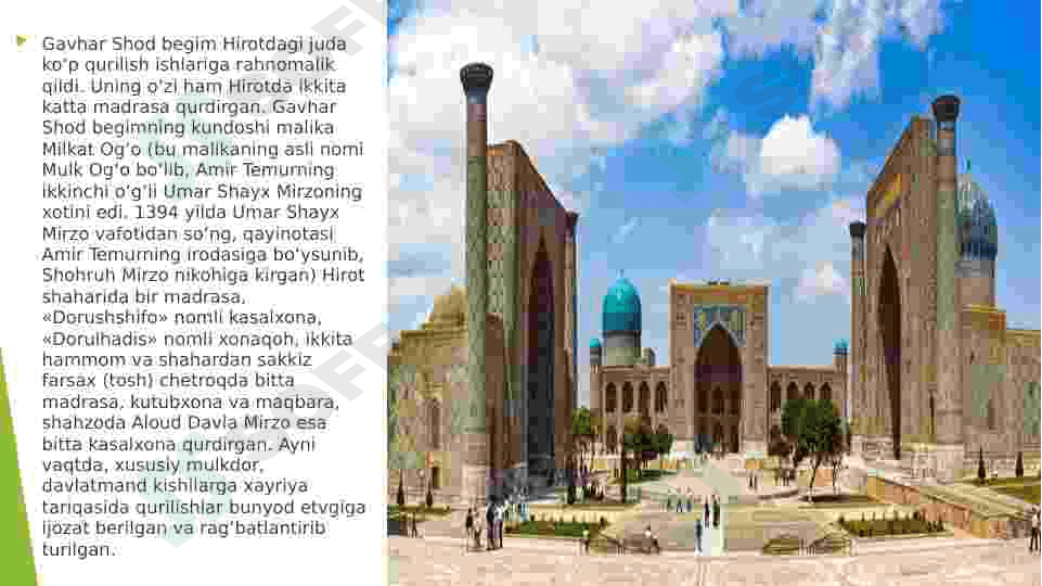 Gavhar shod begim faoliyatining ilmiy, tarixiy va badiiy asarlarda talqin 8