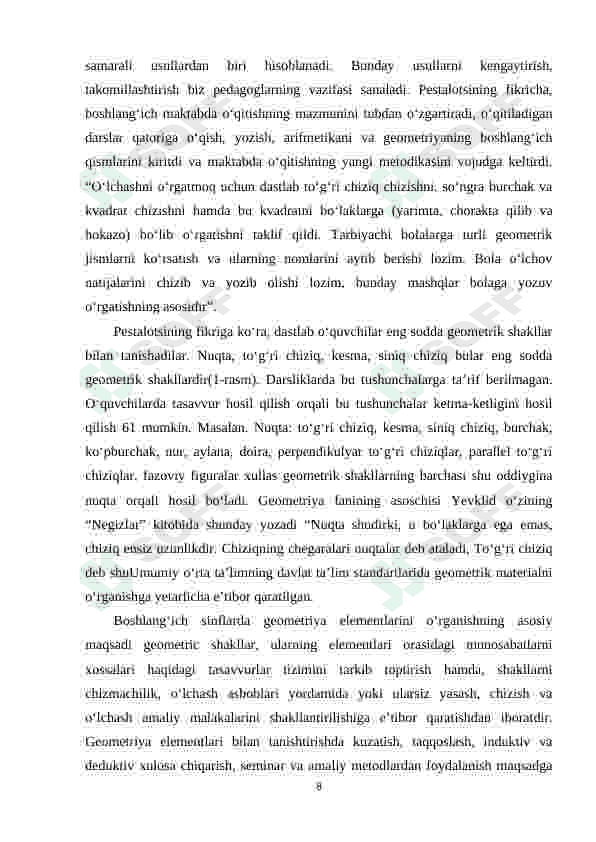 BIRINCHI SINFDA GEOMETRIYA ELEMENTLARINI O’RGATISH METODIKASI 8