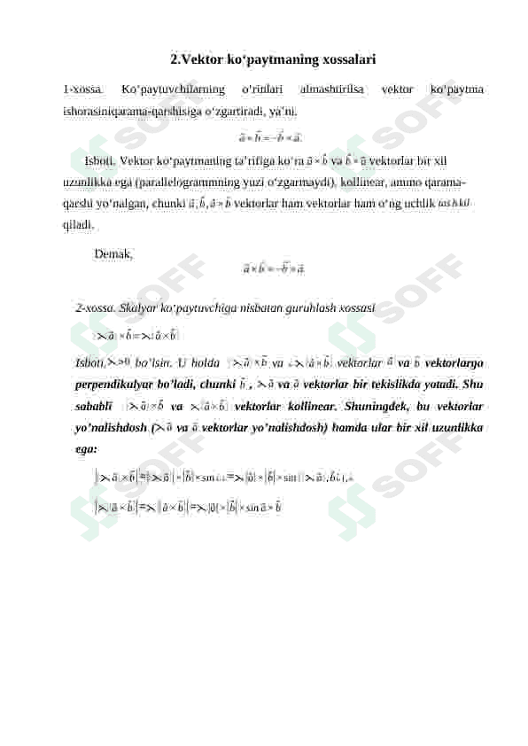 Vektor va aralash ko’paytmani masalalar yechishga tadbiqi 8