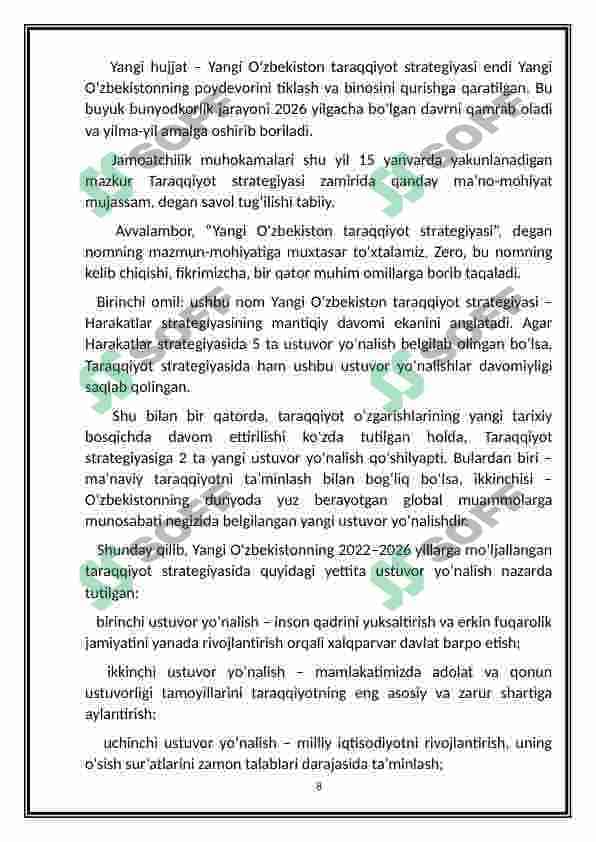 YANGI O’ZBEKISTON TARAQQIYOTI 8