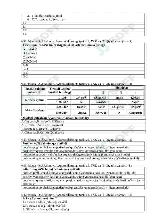 Avtomobil tuzilishi fanidan 150ta test 8