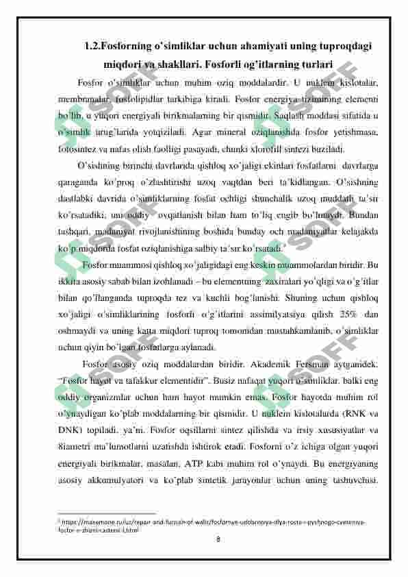Fosforli moddalar va energiya almashinishidagi ro‘li. 8