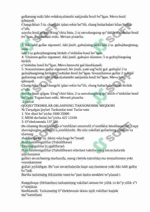 Qoqioʻtdoshlar oilasi botanika kurs ishi 8