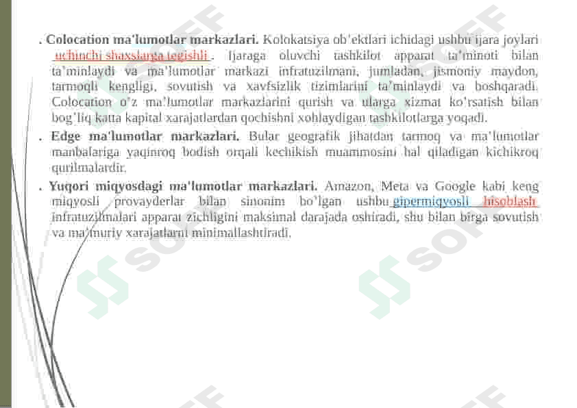 Bulut texnologiyasi asosida yaratilgan ma’lumotlarni qayta ishlash markazlarini o’rganib chiqish 8