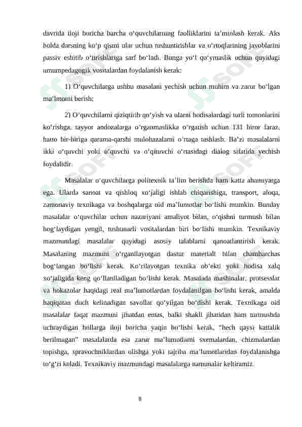 Hisoblashga oid masalalarni yechish usullari 8