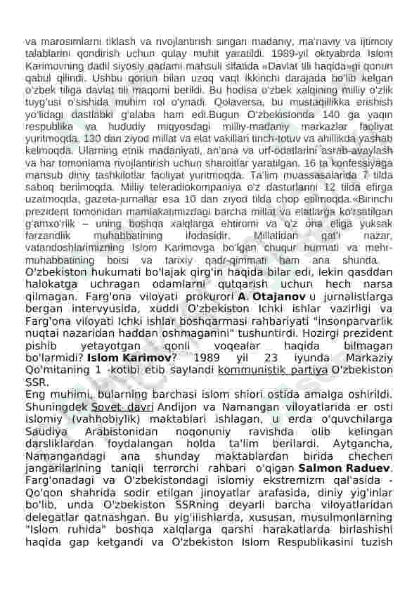 Qayta qurish siyosati va uning inqirozi. Fargʻona fojialari 8