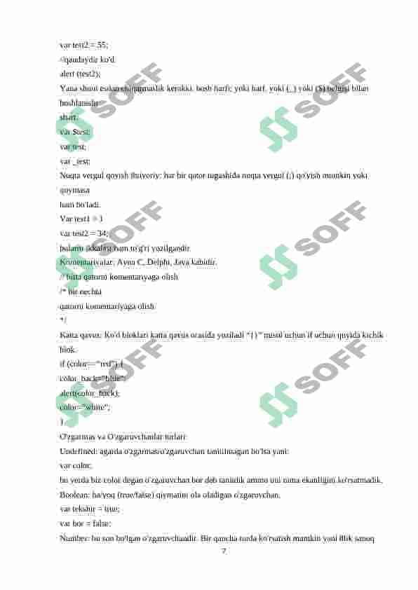 JavaScript dasturlash tili. (web sahifada JavaScript . til sintaksisi. Turlar, O’zgaruvchilar. Ifodalar, amallar.Operatorlar. fungsiyalar ) . 8