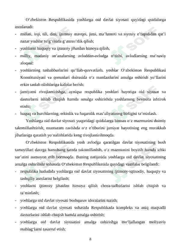 Yoshlarni qo'llab- quvvatlashda davlat siyosatining ahamiyati 8