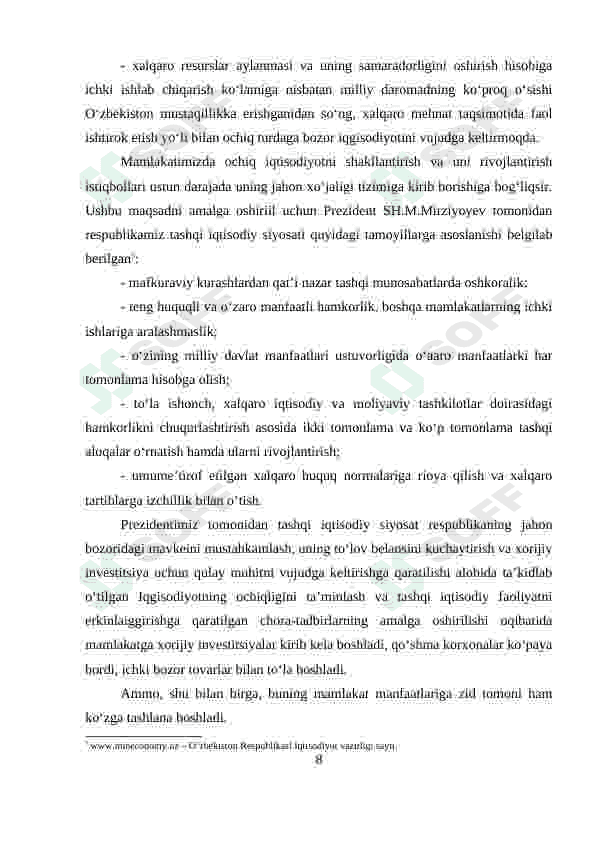 O'ZBEKISTONNING DUNYONING RIVOJLANGAN DAVLATLARI BILAN IQTISODIY HAMKORLIGI. 8
