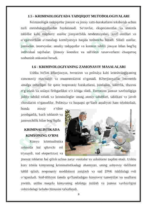 Kriminalistikada kimyoning o’rni 8