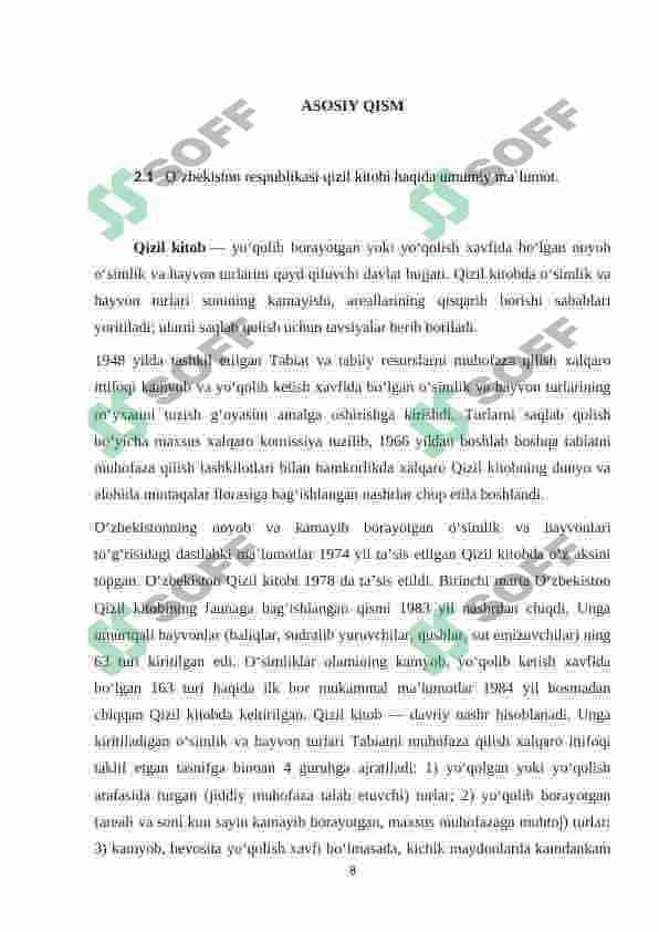Oʻzbekiston respublikasi qizil kitobi 8