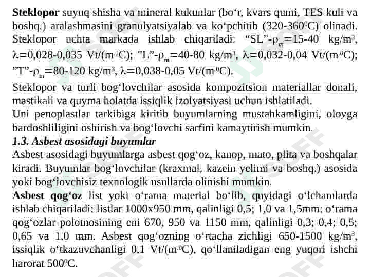 ISSIQLIKDAN   IZOLYATSIYALOVCHI   MATERIALLARNING TURLARI 8