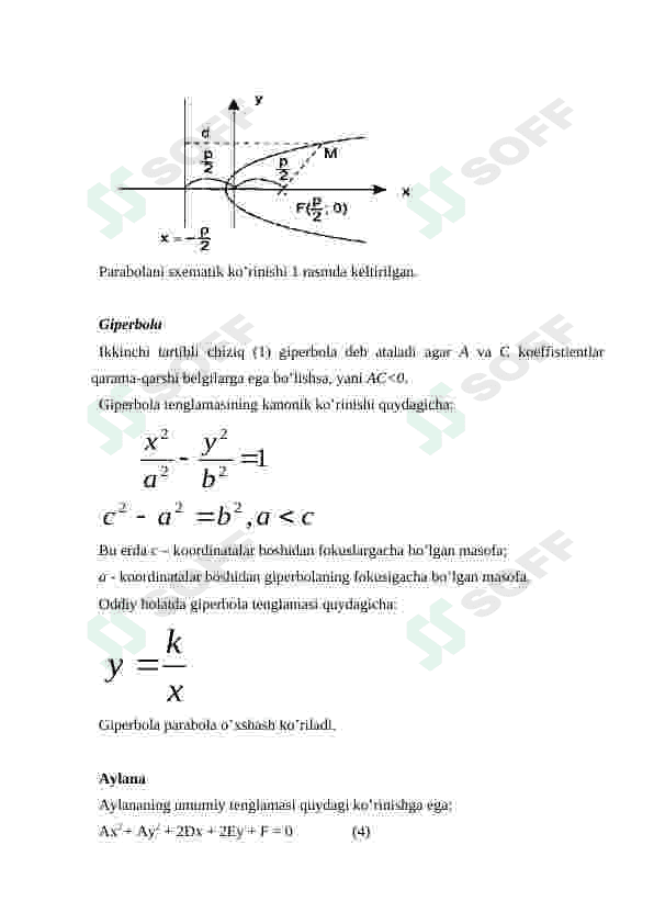 Parabola va uning kanonik tenglamasi, xossalari 8