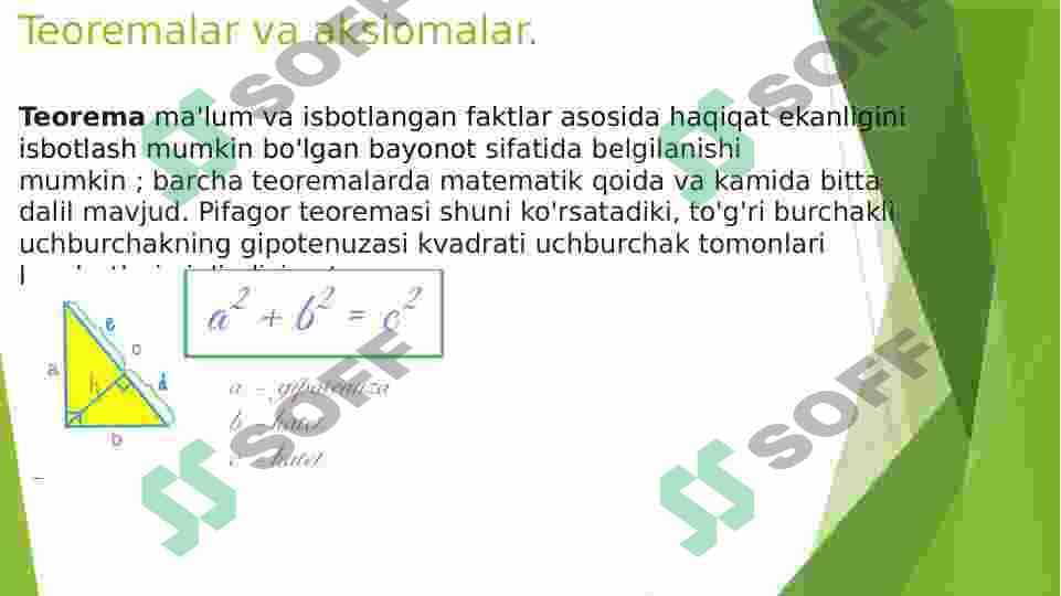 Geometriya kursining aksiomatik qurilishi aksioma, postulat teorema va uning turlarini o’rgatish metodikasi. 8