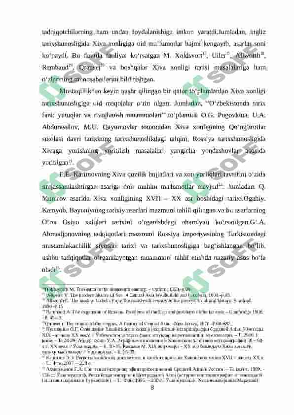 XIVA XONLIGI TARIXI TARIXSHUNOSLIGI (XIX ASRNING IKKINCHI YARMI - XX ASR 20-30 YILLARI) 8